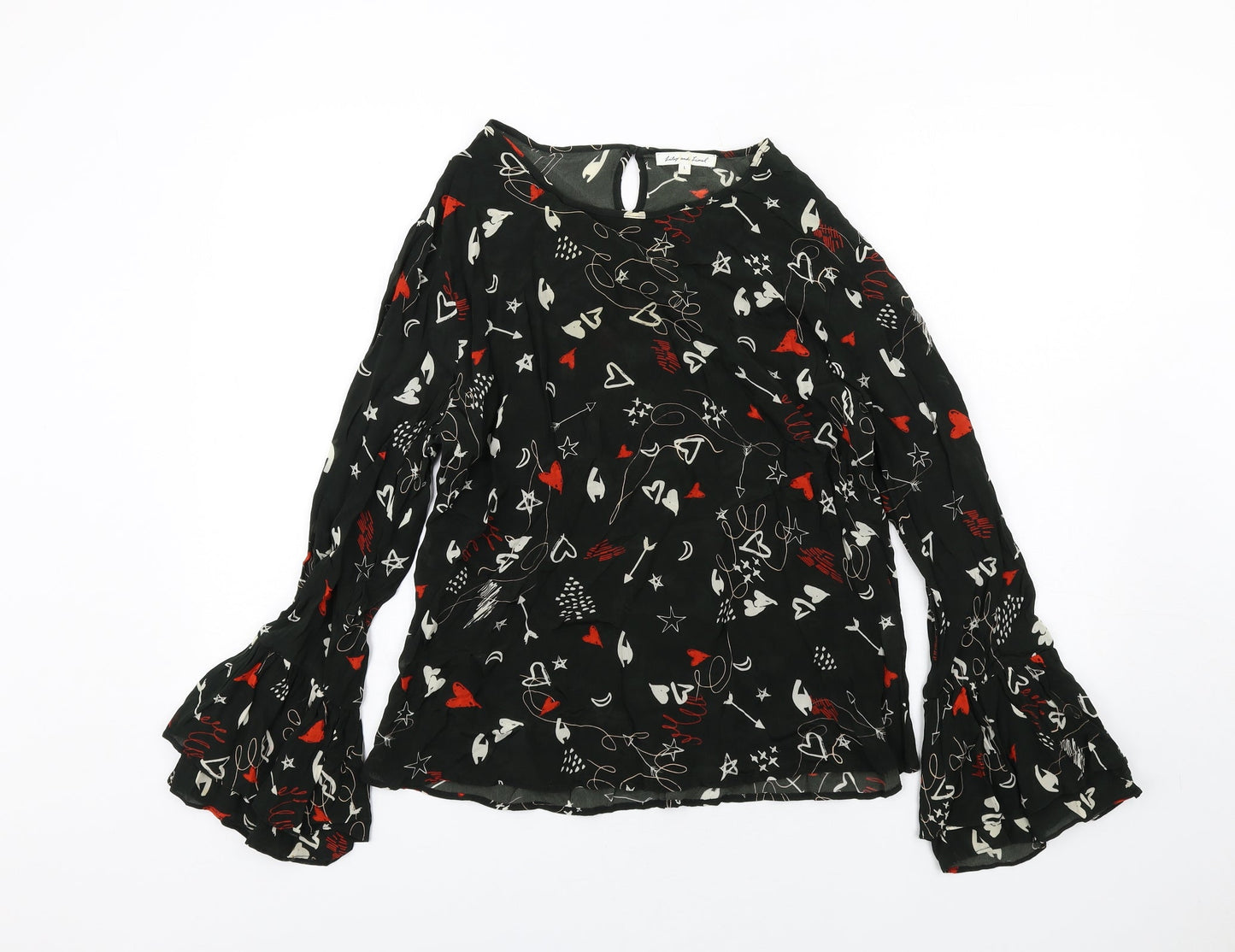 Lily & Lionel Womens Black Geometric Viscose Basic Blouse Size L Round Neck