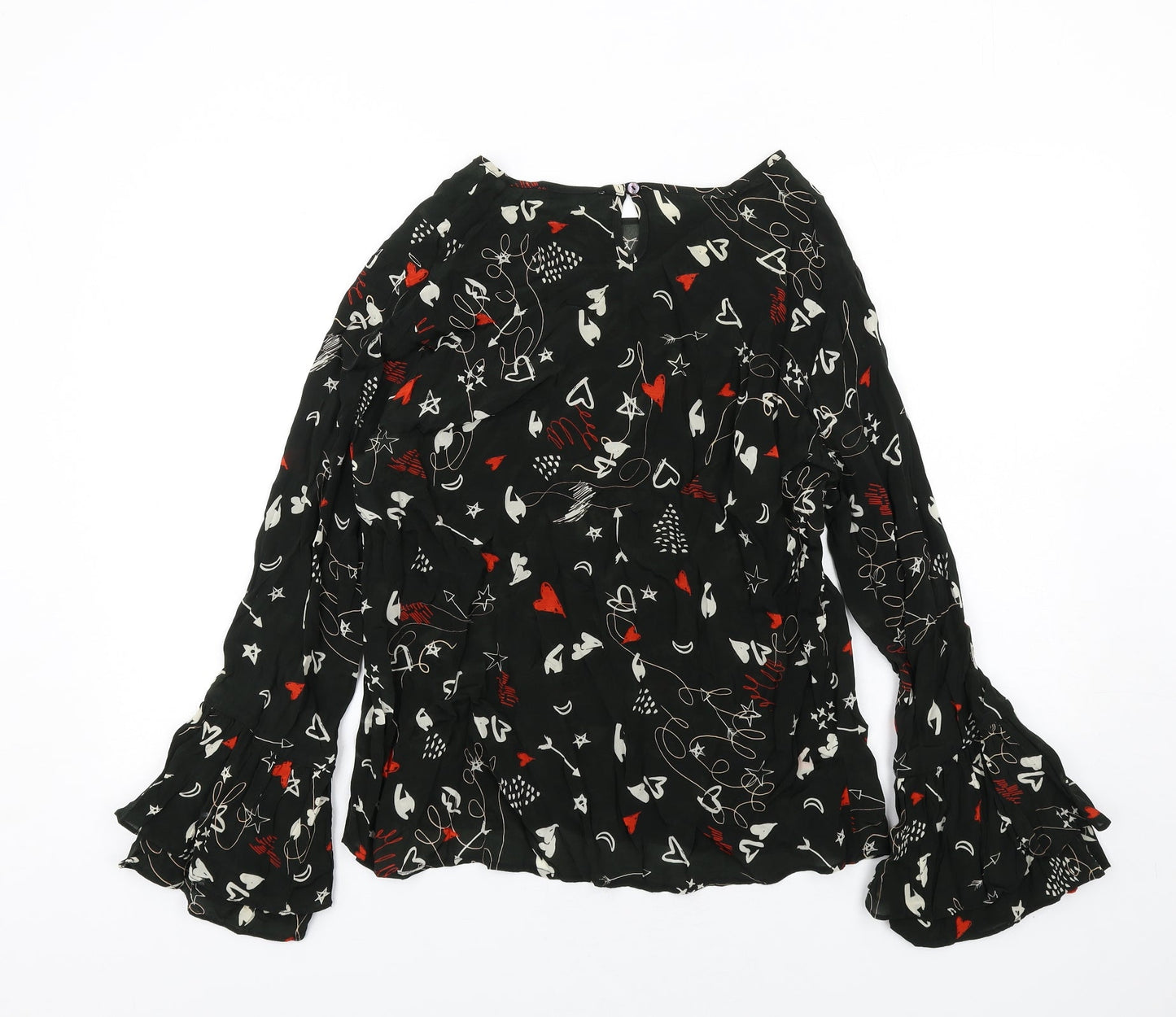 Lily & Lionel Womens Black Geometric Viscose Basic Blouse Size L Round Neck