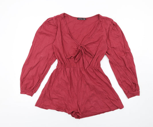 Boohoo Womens Red Cotton Playsuit One-Piece Size 10 Pullover