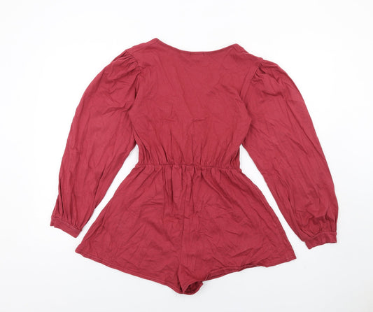 Boohoo Womens Red Cotton Playsuit One-Piece Size 10 Pullover
