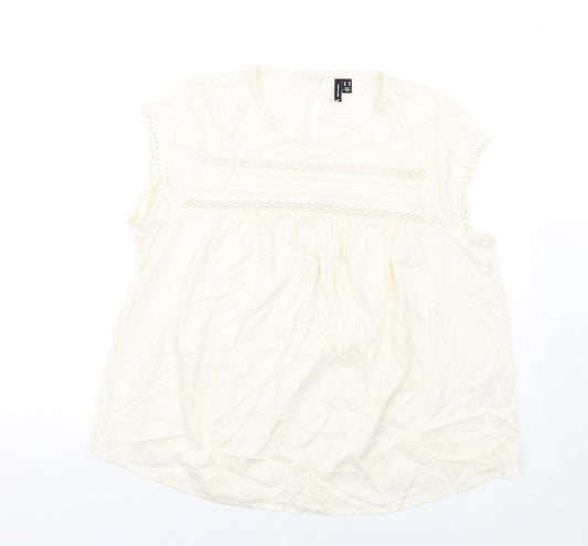 VERO MODA Womens Ivory Viscose Basic Blouse Size 18 Round Neck