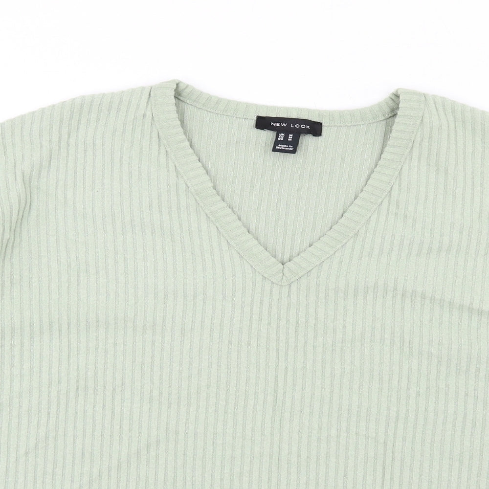 New Look Womens Green V-Neck Polyester Pullover Jumper Size M