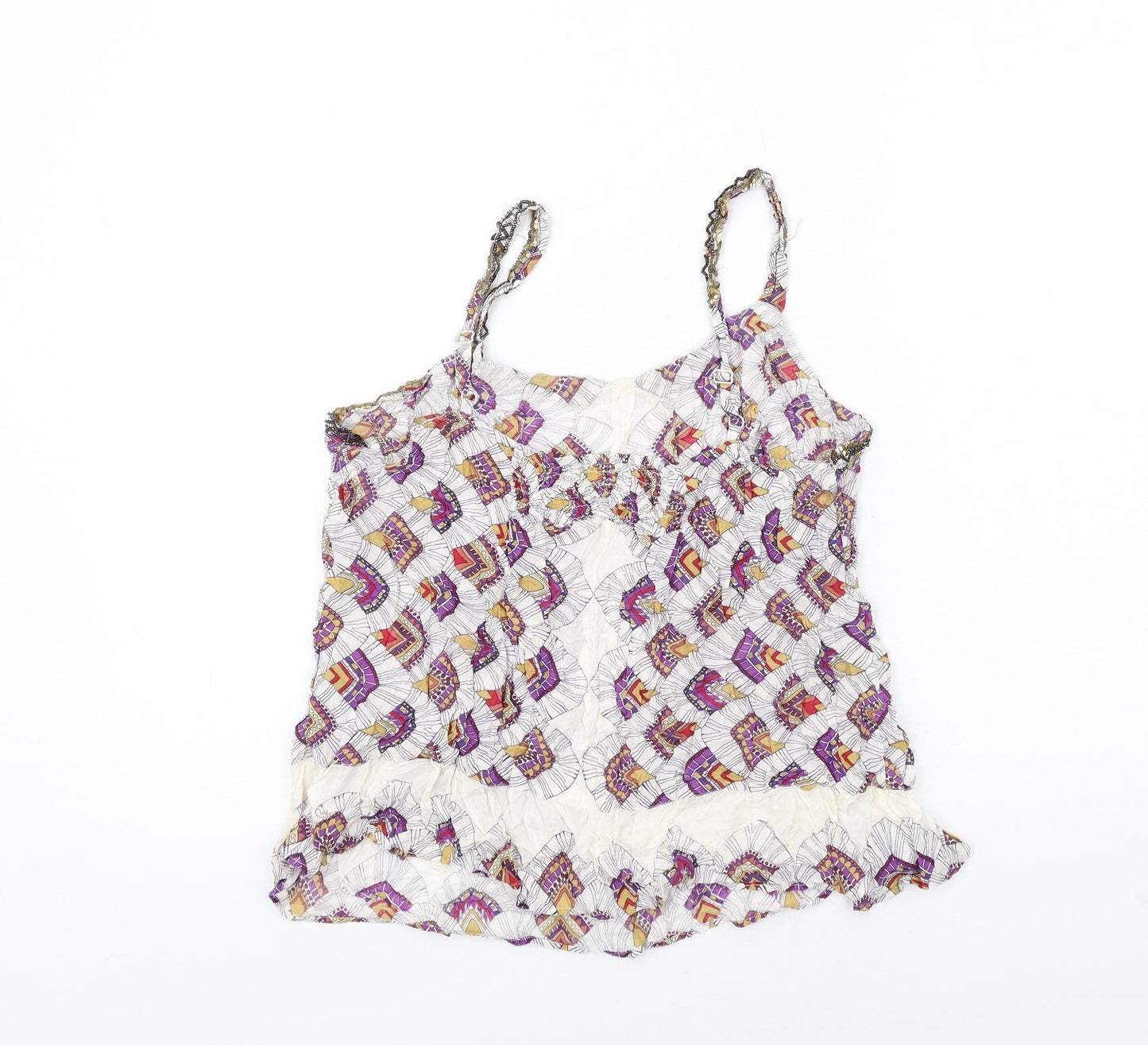 Per Una Womens Multicoloured Geometric Viscose Camisole Tank Size 14 Scoop Neck - Beaded Neckline