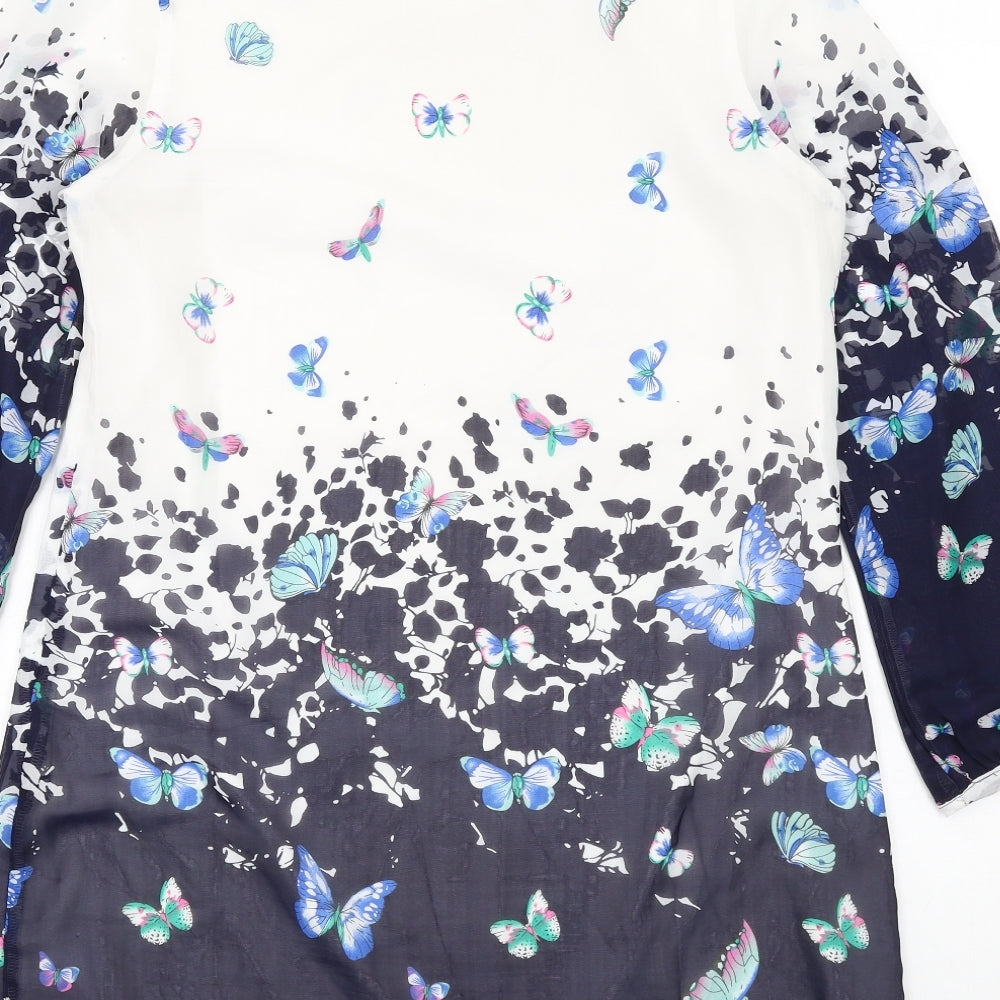 Yumi Womens Multicoloured Geometric Polyester A-Line Size 14 Round Neck Zip - Butterflies