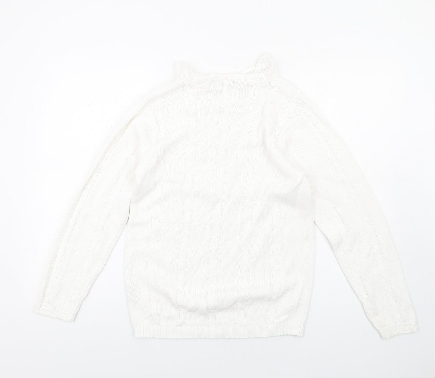 Alice Collins Womens White Crew Neck Cotton Pullover Jumper Size S