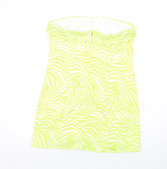 Gina Tricot Womens Green Animal Print Polyester Mini Size 16 Square Neck Zip - Zebra Print