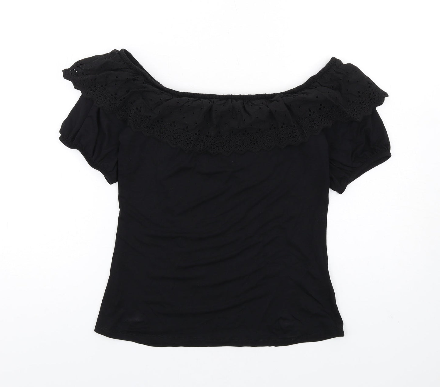 Very Womens Black Viscose Basic T-Shirt Size 12 Off the Shoulder