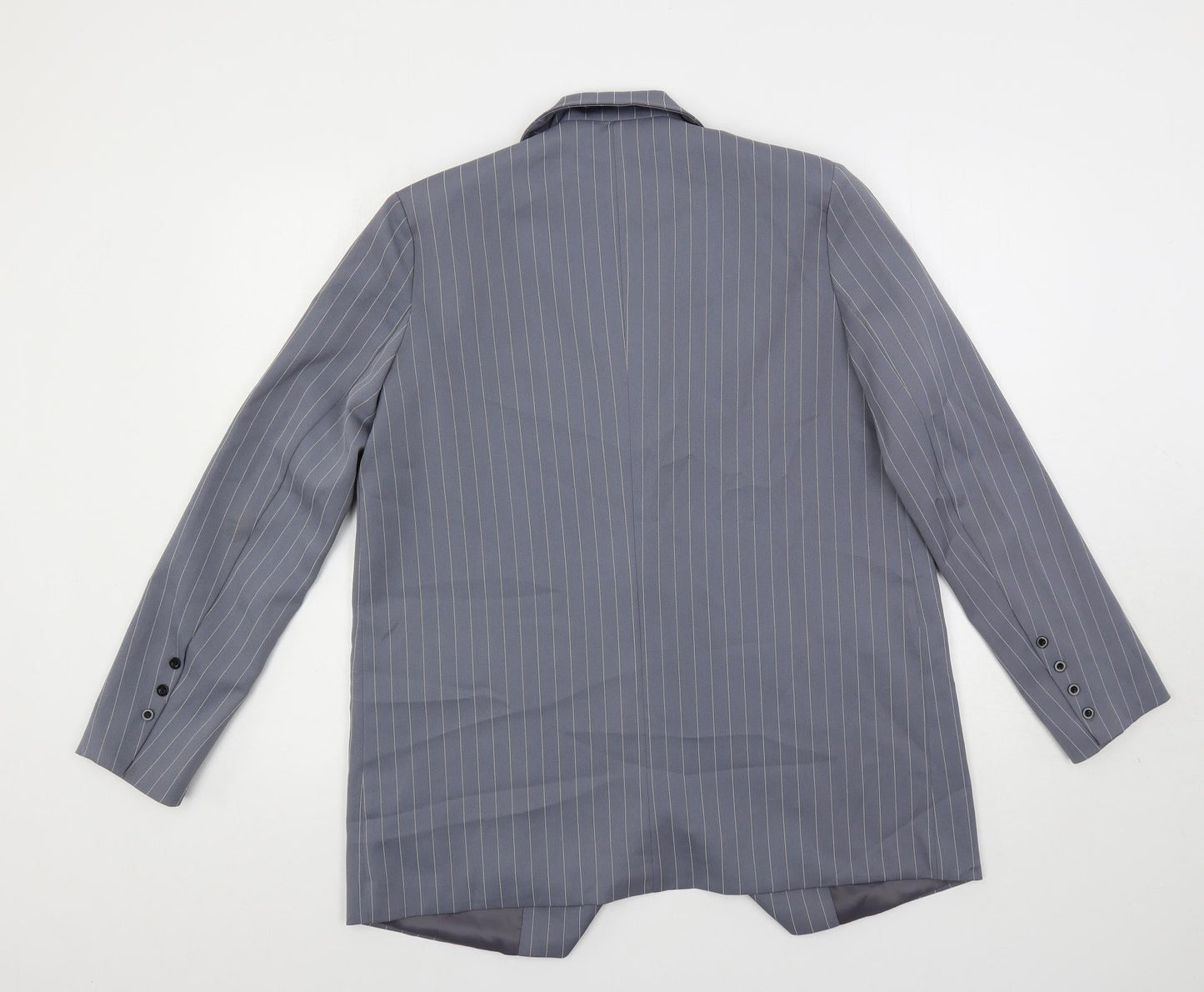 PRETTYLITTLETHING Womens Grey Striped Jacket Blazer Size 6 Button - Longline
