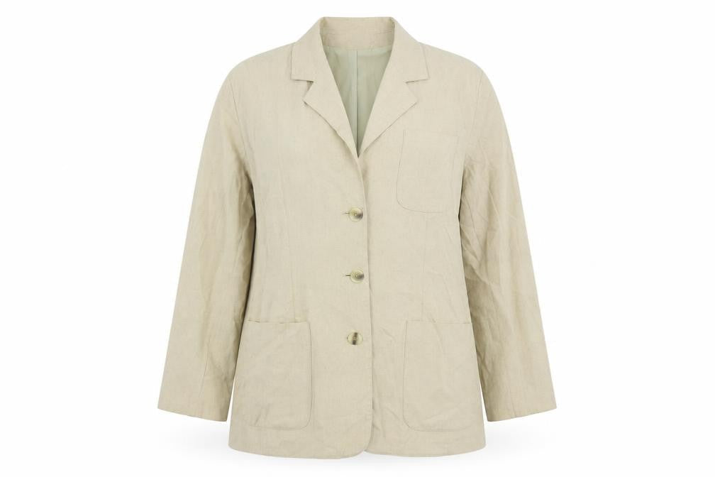 Front view of Fashion Inc women’s beige jacket blazer, size UK 16, button