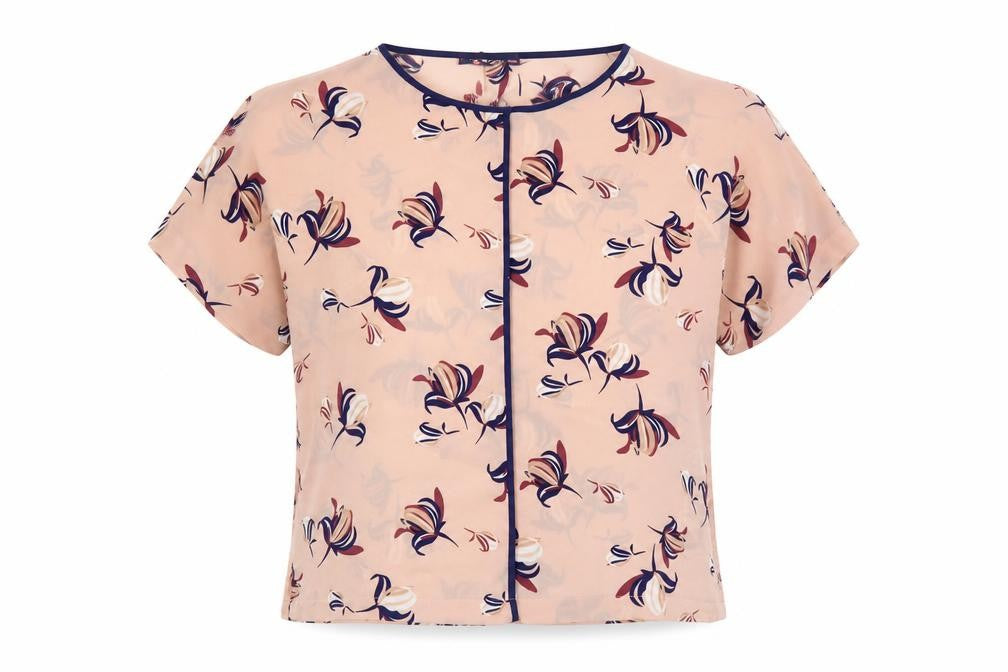 Marks and Spencer Womens Pink Floral Polyester Basic Blouse Size 10 Round Neck