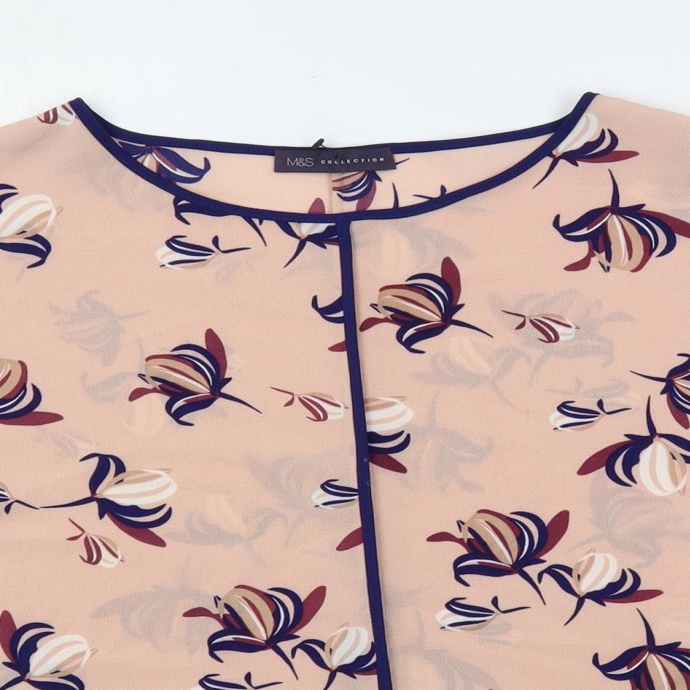 Marks and Spencer Womens Pink Floral Polyester Basic Blouse Size 10 Round Neck