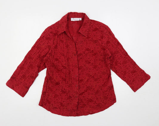 Autonomy Womens Red Floral Polyester Basic Button-Up Size 16 Collared - Embroidered