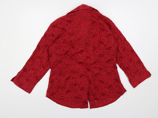 Autonomy Womens Red Floral Polyester Basic Button-Up Size 16 Collared - Embroidered