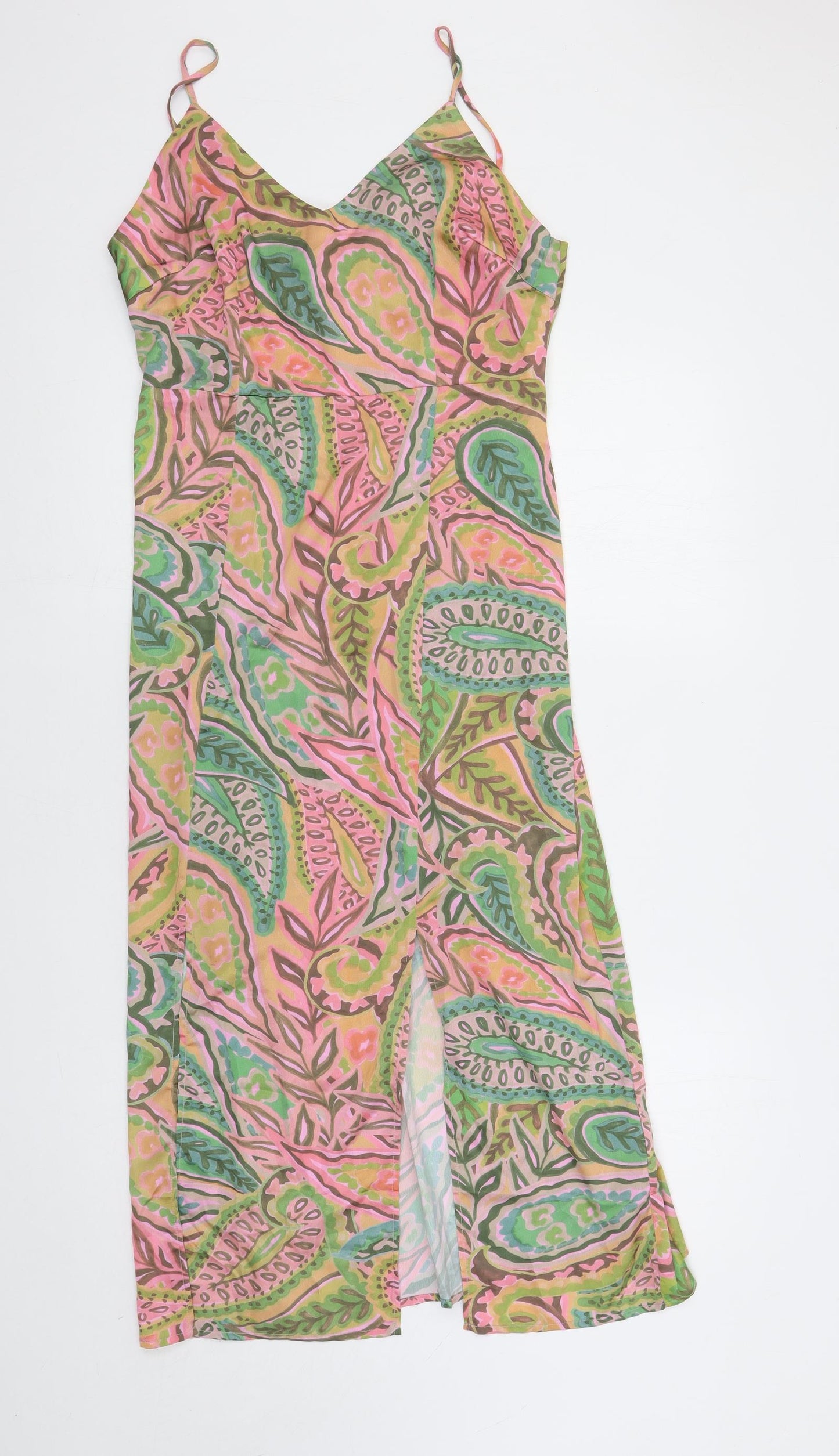 Glamorous Womens Multicoloured Geometric Polyester Slip Dress Size 12 V-Neck Zip