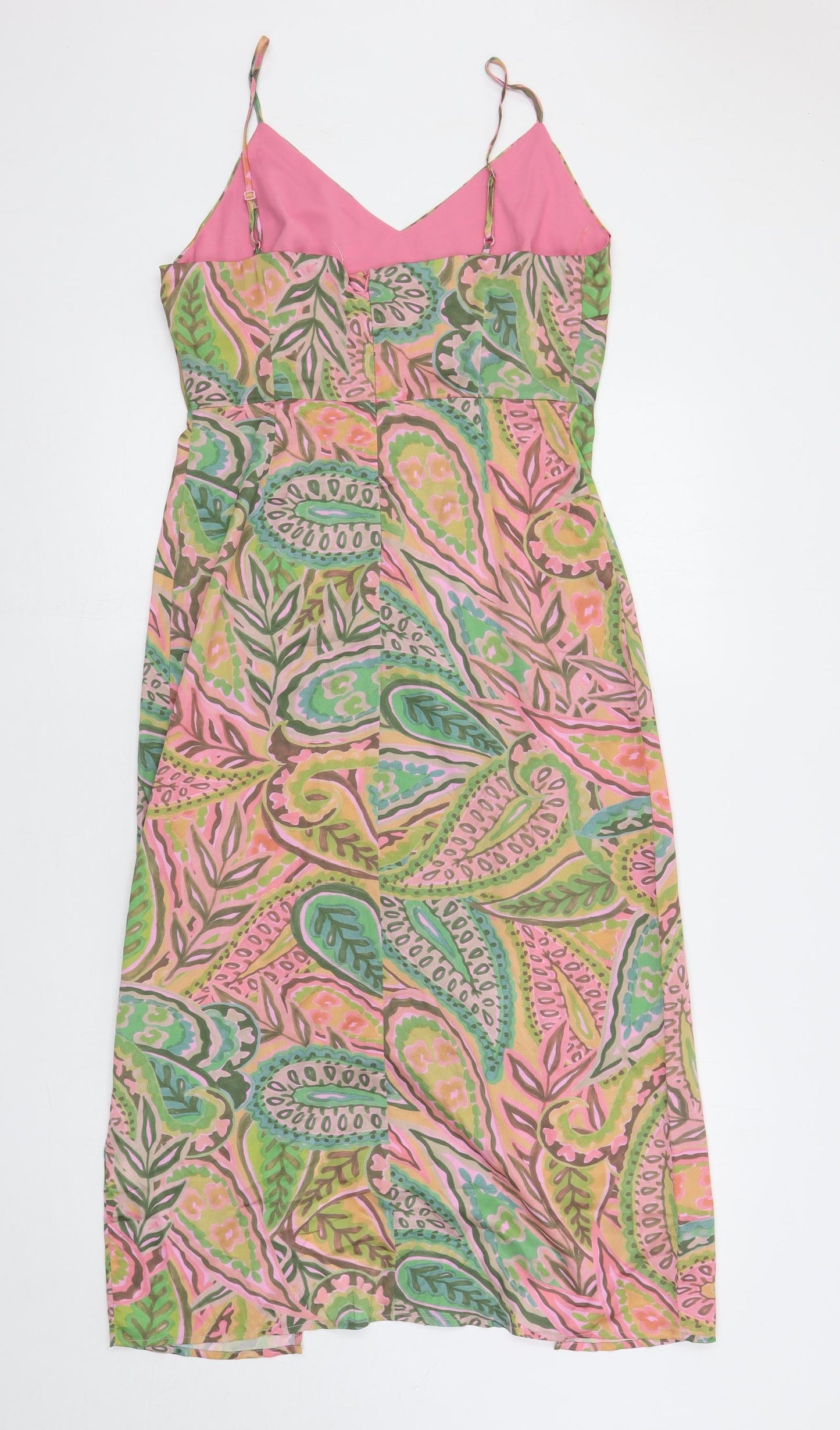Glamorous Womens Multicoloured Geometric Polyester Slip Dress Size 12 V-Neck Zip