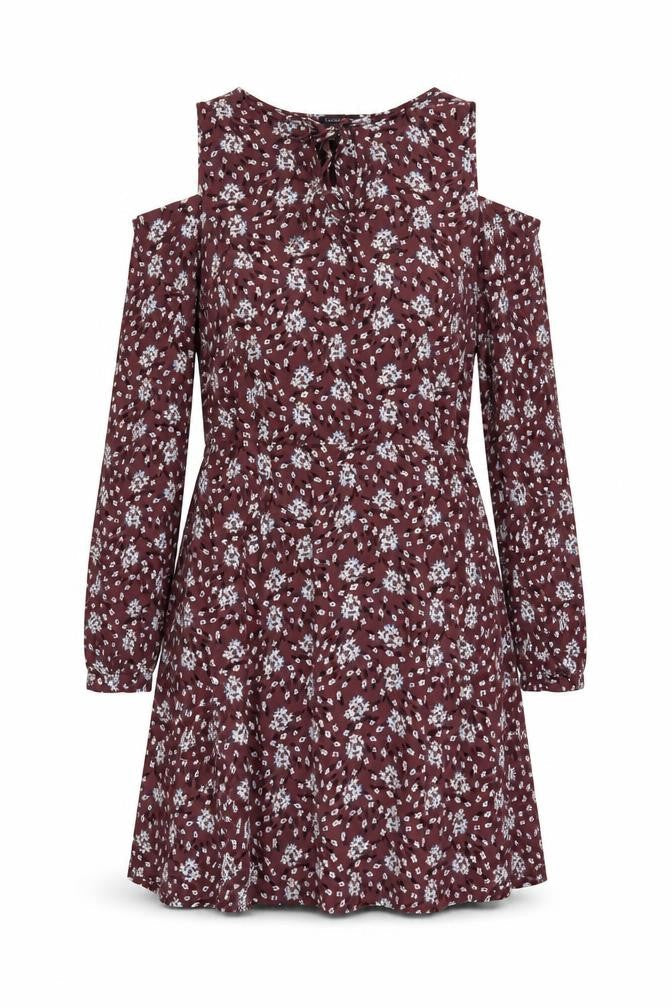 Marks and Spencer Womens Purple Floral Viscose A-Line Size 14 V-Neck Pullover - Cold Shoulder