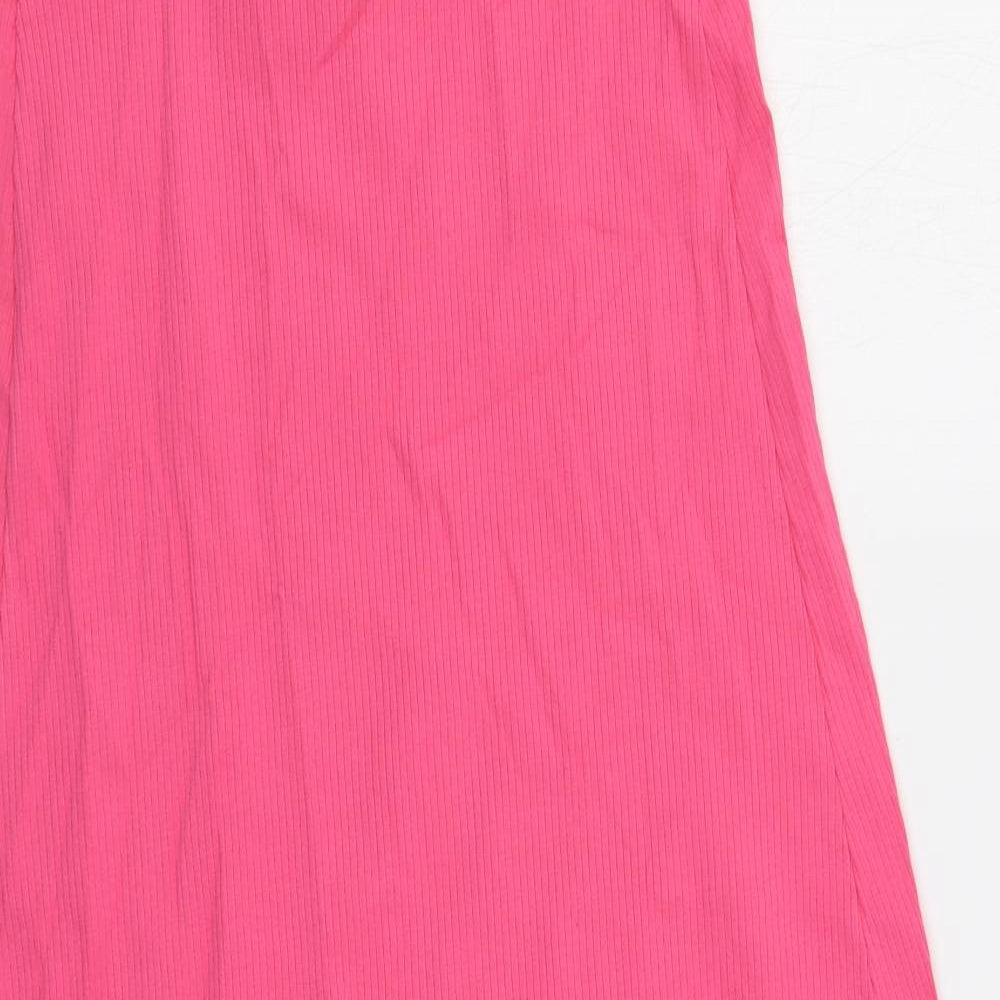 Marks and Spencer Womens Pink Cotton Slip Dress Size M Scoop Neck Pullover - Ribbed