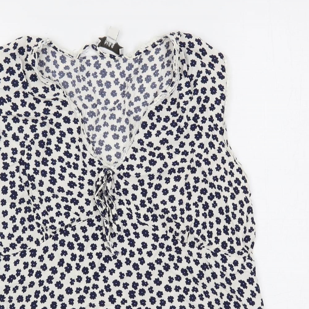 Marks and Spencer Womens Ivory Floral Viscose Basic Blouse Size 12 V-Neck