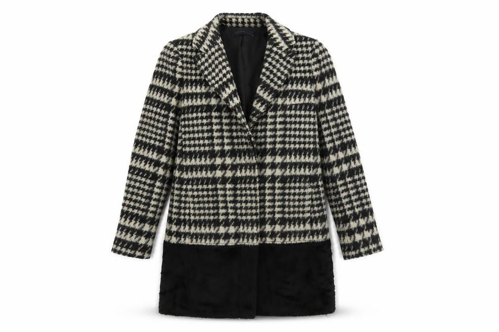 Marks & Spencer Womens Black Geometric Pea Coat Coat Size 12 Button