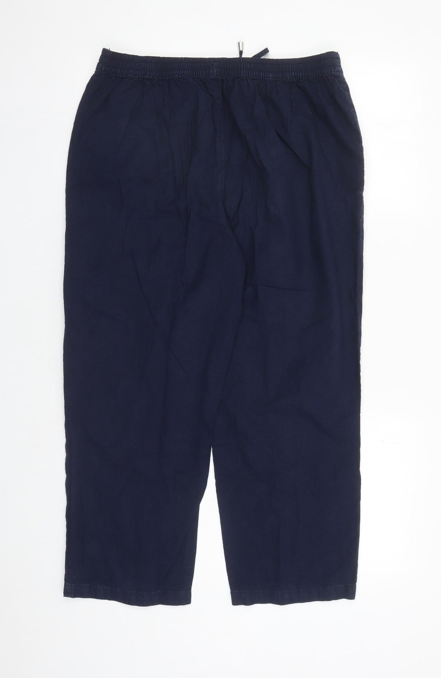 EWM Womens Blue Cotton Trousers Size 32 in L25 in Regular Drawstring - Elasticated Waist