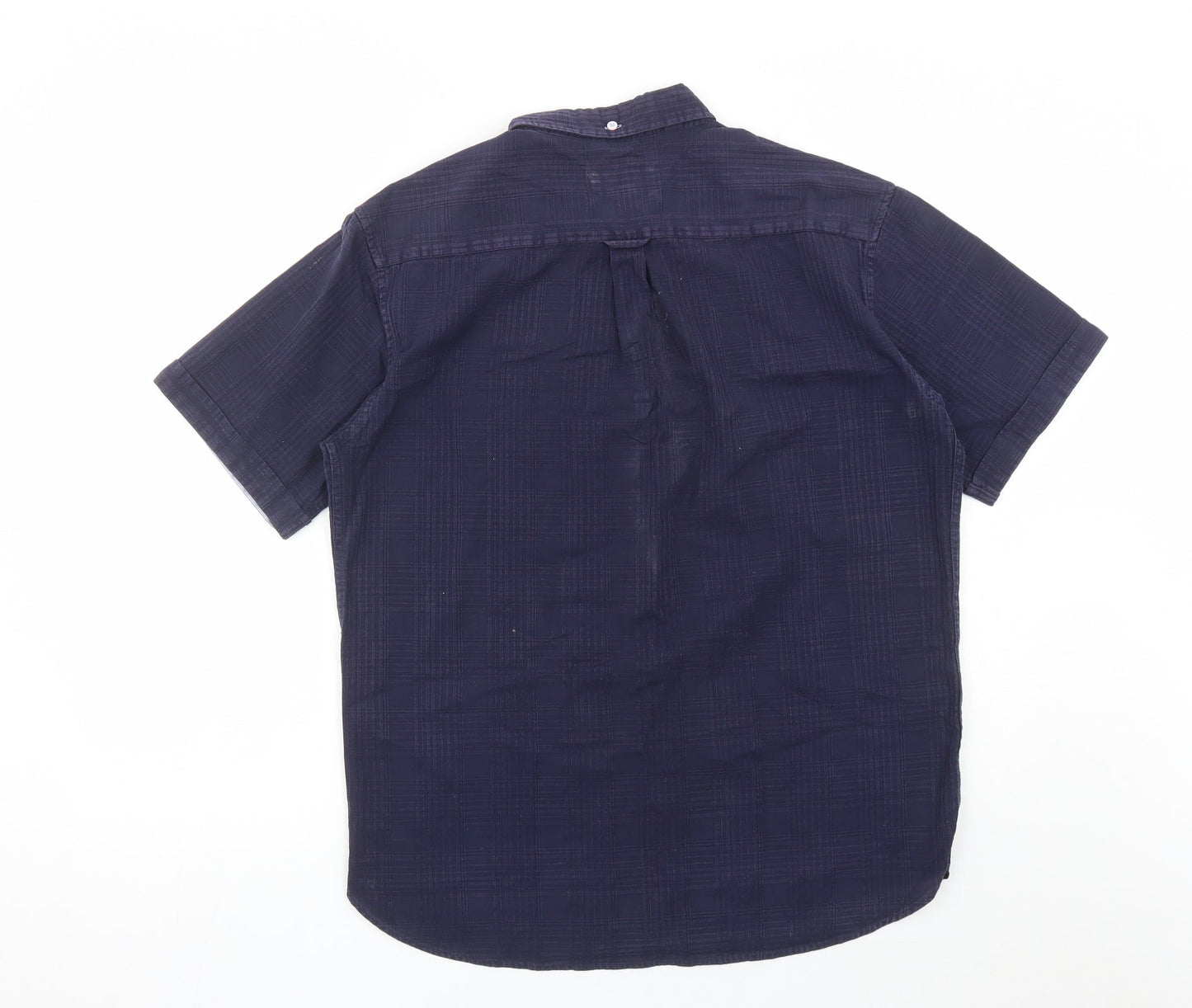 Blue Harbour Mens Blue Check Cotton Button-Up Size M Collared Button
