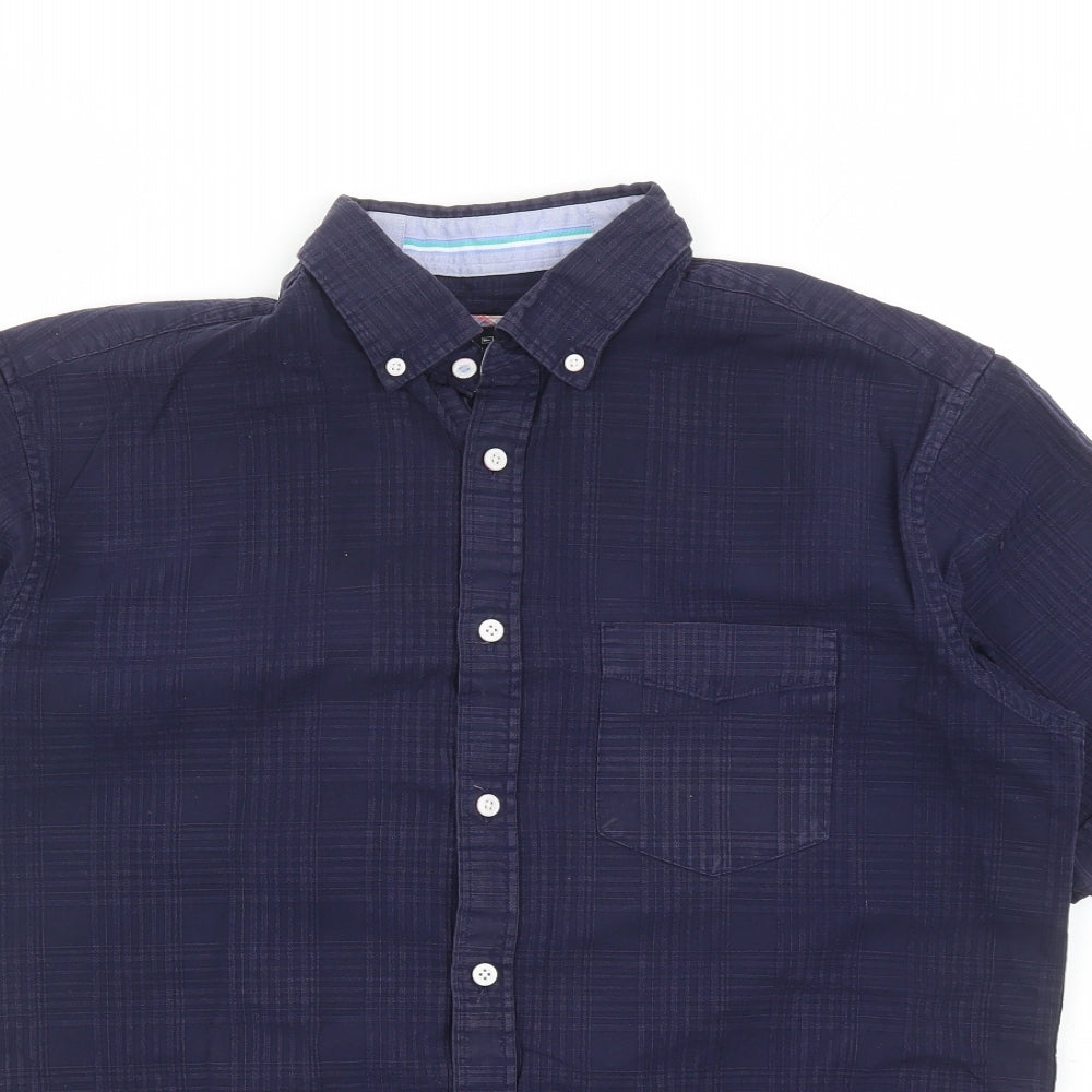 Blue Harbour Mens Blue Check Cotton Button-Up Size M Collared Button