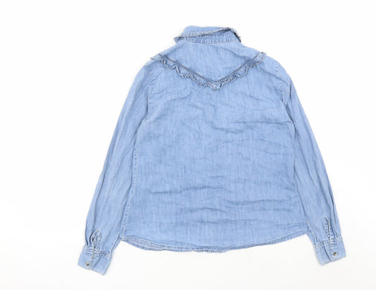 Red Herring Womens Blue Cotton Basic Button-Up Size 12 Collared - Ruffles