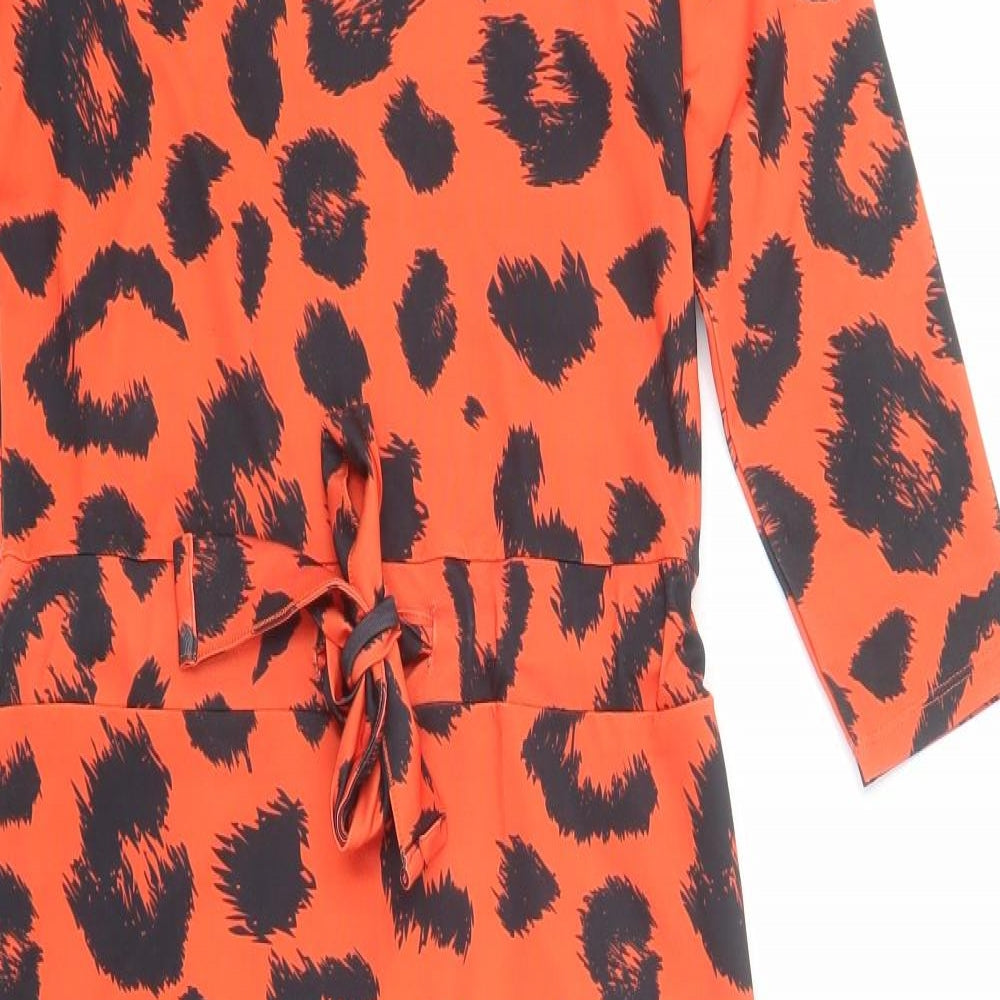 V By Very Womens Red Animal Print Polyester Pencil Dress Size 8 Mock Neck Pullover - Leopard Pattern