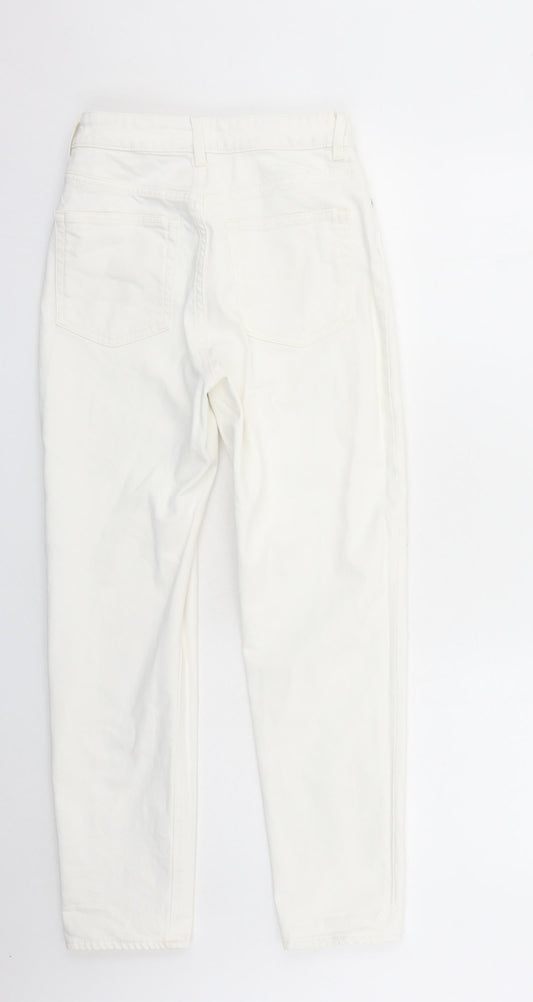 H&M Womens White Cotton Straight Jeans Size 10 L27 in Regular Zip