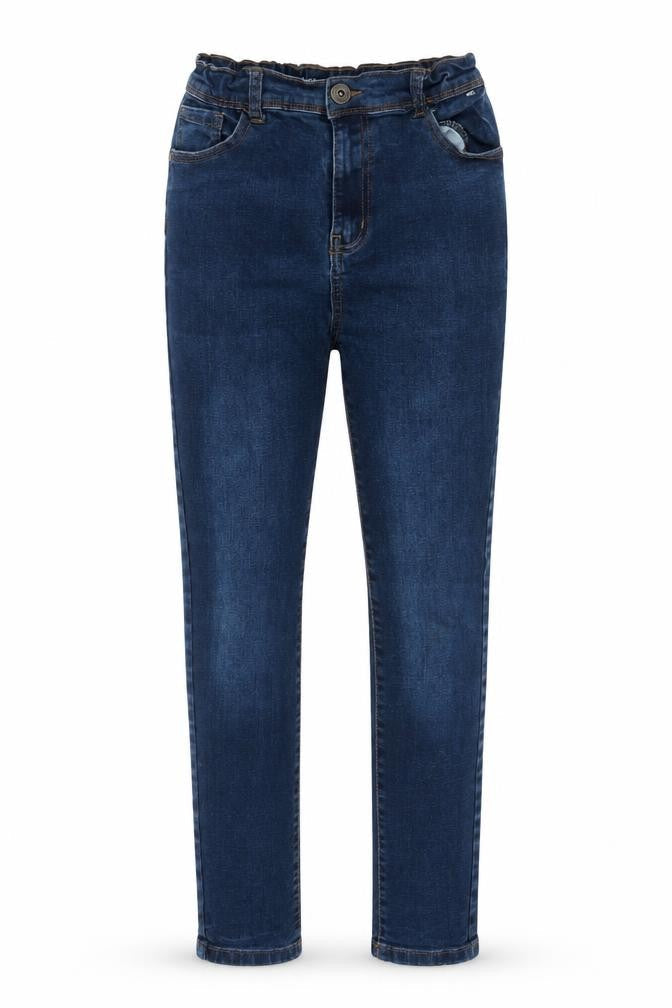 Front view of Denim & Co. girls’ blue cotton skinny jeans, size 12-13, years, 25-inch leg regular zip - elasticated waist