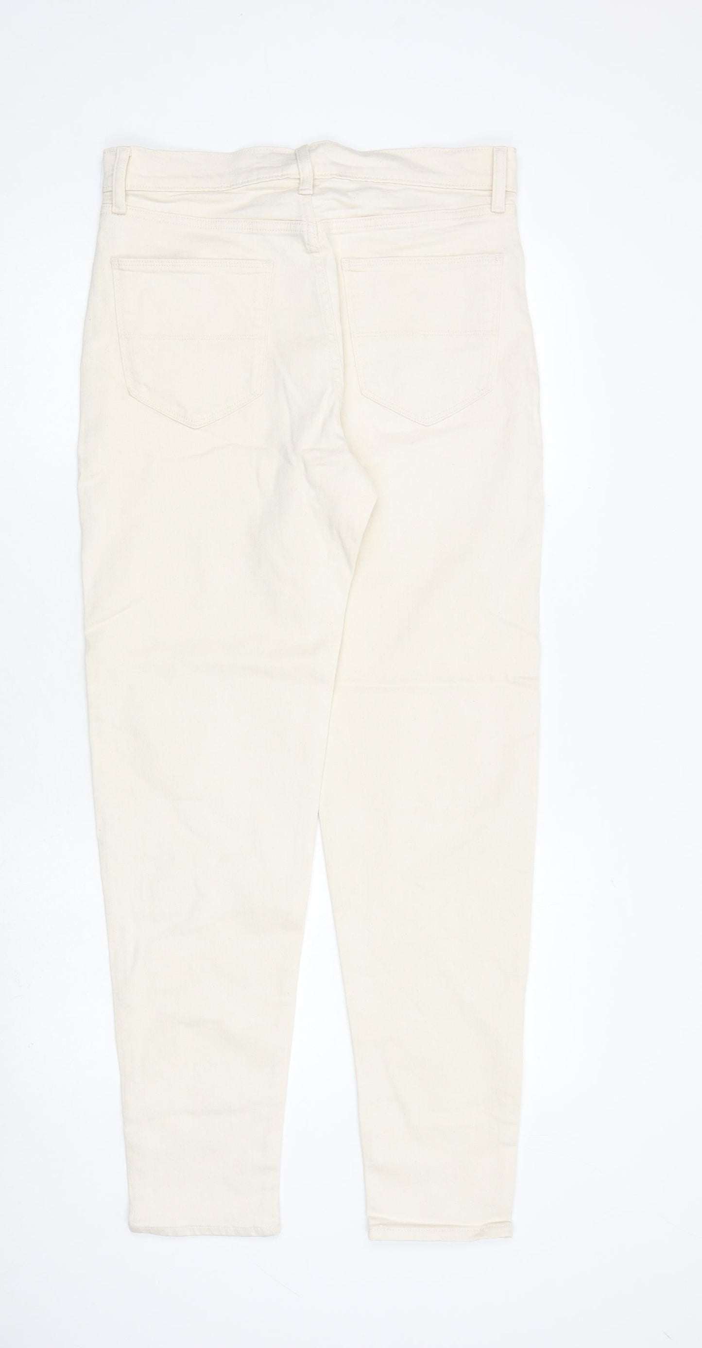 Marks and Spencer Mens Ivory Cotton Tapered Jeans Size 30 in L33 in Regular Zip
