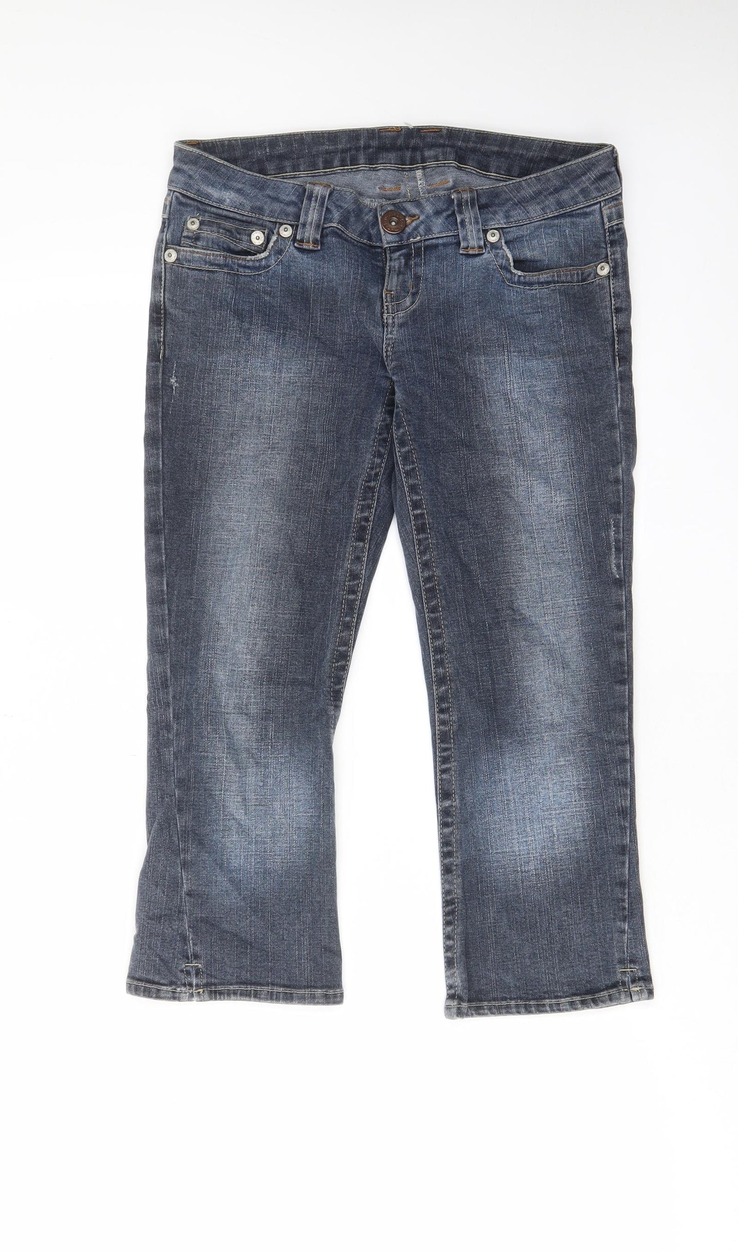 Moto Womens Blue Cotton Cropped Jeans Size 10 L21 in Regular Zip - Pockets, Belt Loops