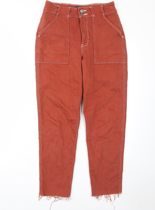 Hollister Womens Orange Cotton Straight Jeans Size 27 in L27 in Regular Zip - Pockets, Raw Hem
