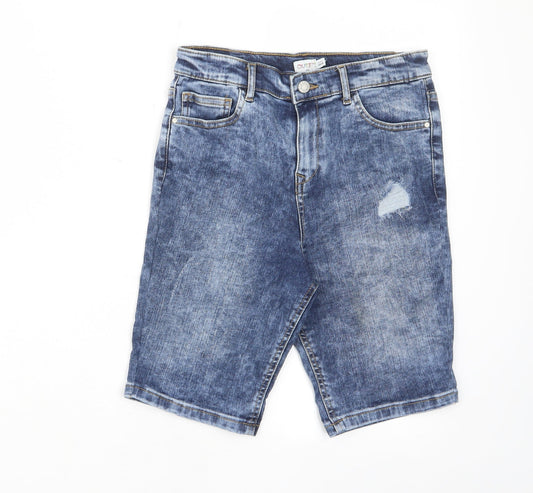 Outfit Boys Blue Cotton Bermuda Shorts Size 12 Years L9 in Regular Zip - Distressed, Pockets, Belt Loops