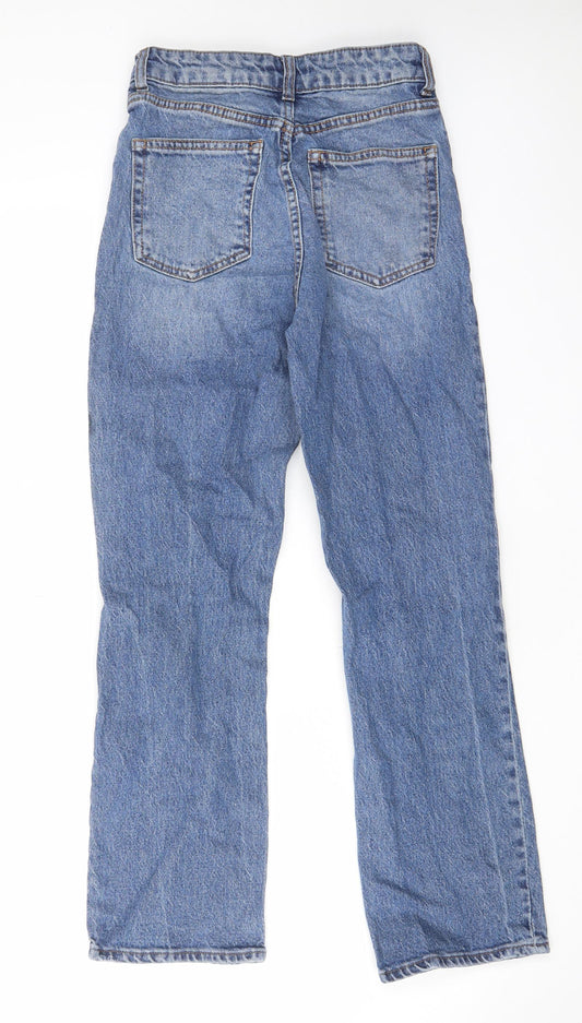 H&M Womens Blue Cotton Straight Jeans Size 6 L26 in Regular Zip - Pockets, Belt Loops
