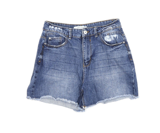 JDY Womens Blue 100% Cotton Cut-Off Shorts Size 10 L4 in Regular Zip