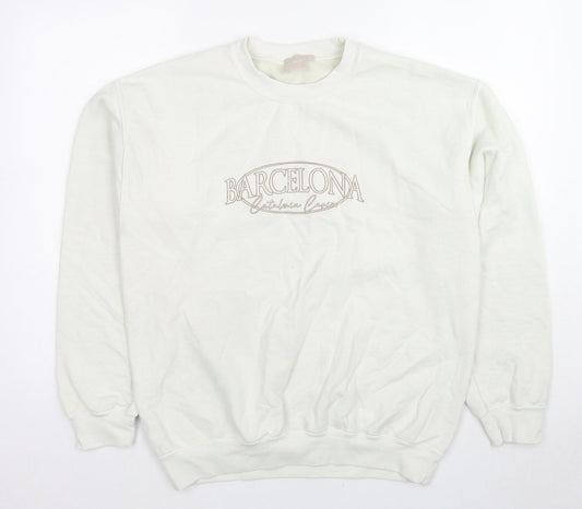 Girl Knows All Womens White Cotton Pullover Sweatshirt Size S Pullover - Barcelona