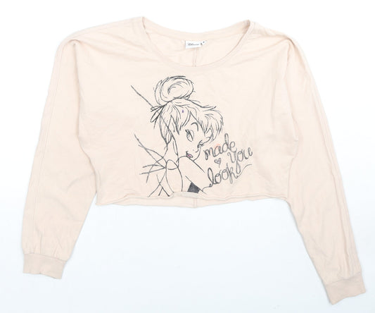 Disney Womens Beige Cotton Pullover Sweatshirt Size 8 Pullover - Tinker Bell Made You Look