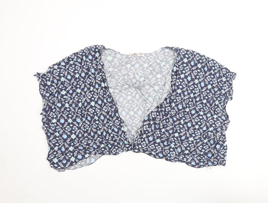 Hollister Womens Blue Geometric Viscose Kimono Blouse One Size V-Neck