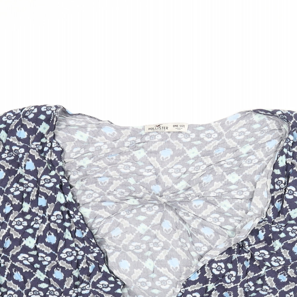 Hollister Womens Blue Geometric Viscose Kimono Blouse One Size V-Neck