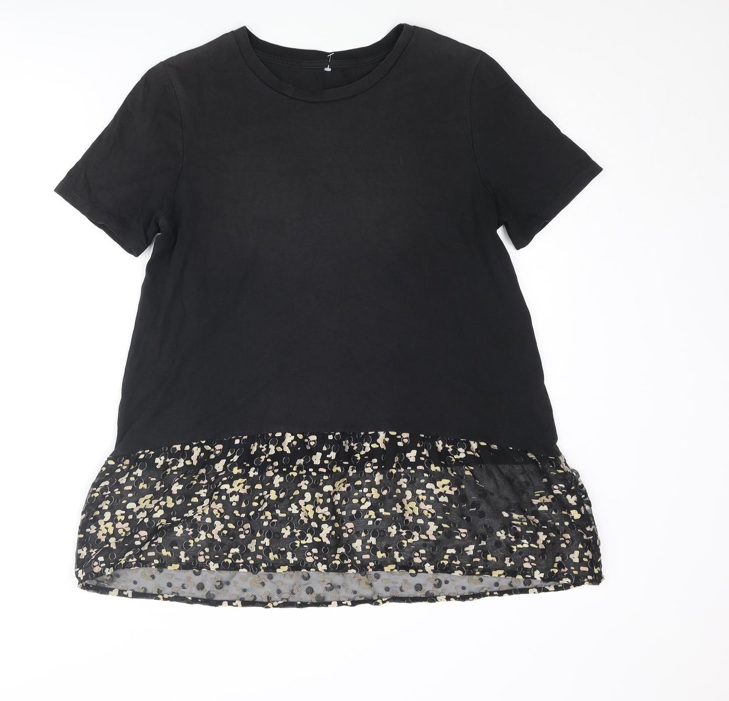 Marks and Spencer Womens Black Cotton Basic T-Shirt Size 12 Round Neck - Frill