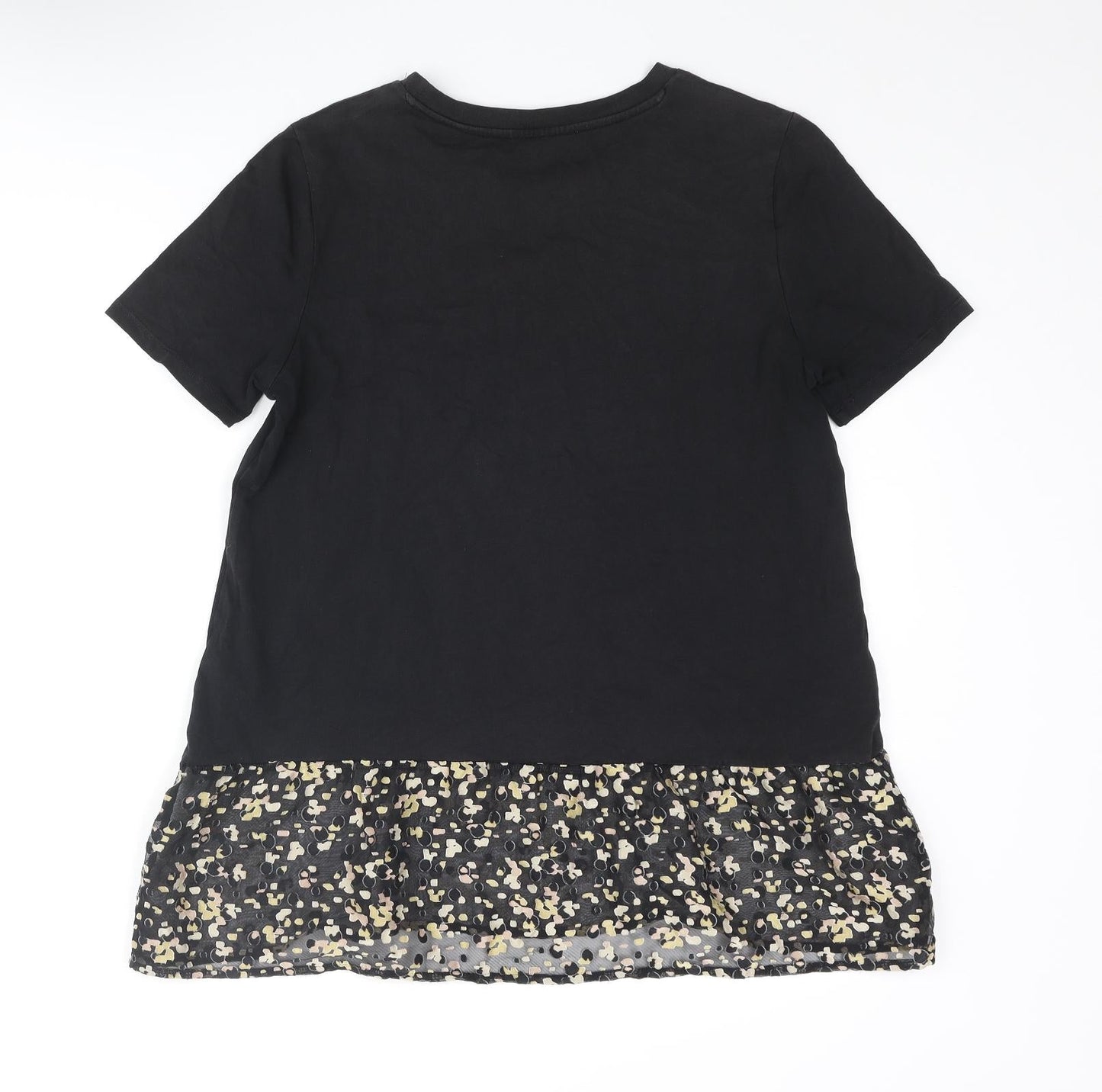 Marks and Spencer Womens Black Cotton Basic T-Shirt Size 12 Round Neck - Frill