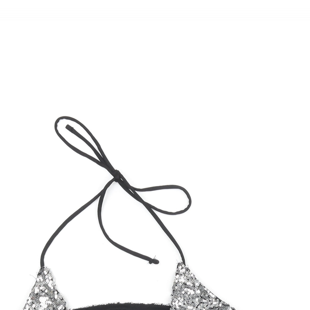 Monki Womens Silver Polyester Cropped Blouse Size S V-Neck - Sequin Bralette