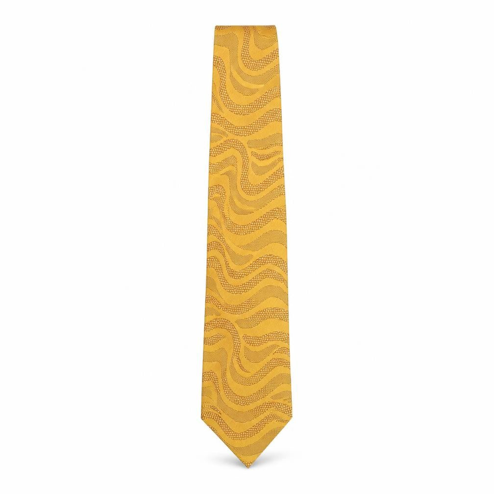 REMUS Mens Yellow Geometric Polyester Pointed Tie One Size - Wave Pattern