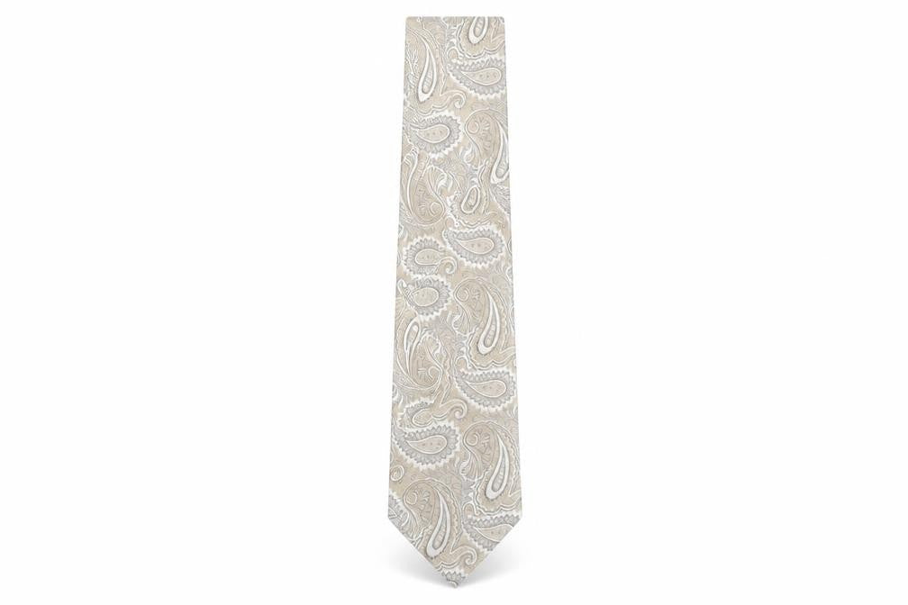 Front view of Alexandre men’s beige paisley silk pointed tie one size