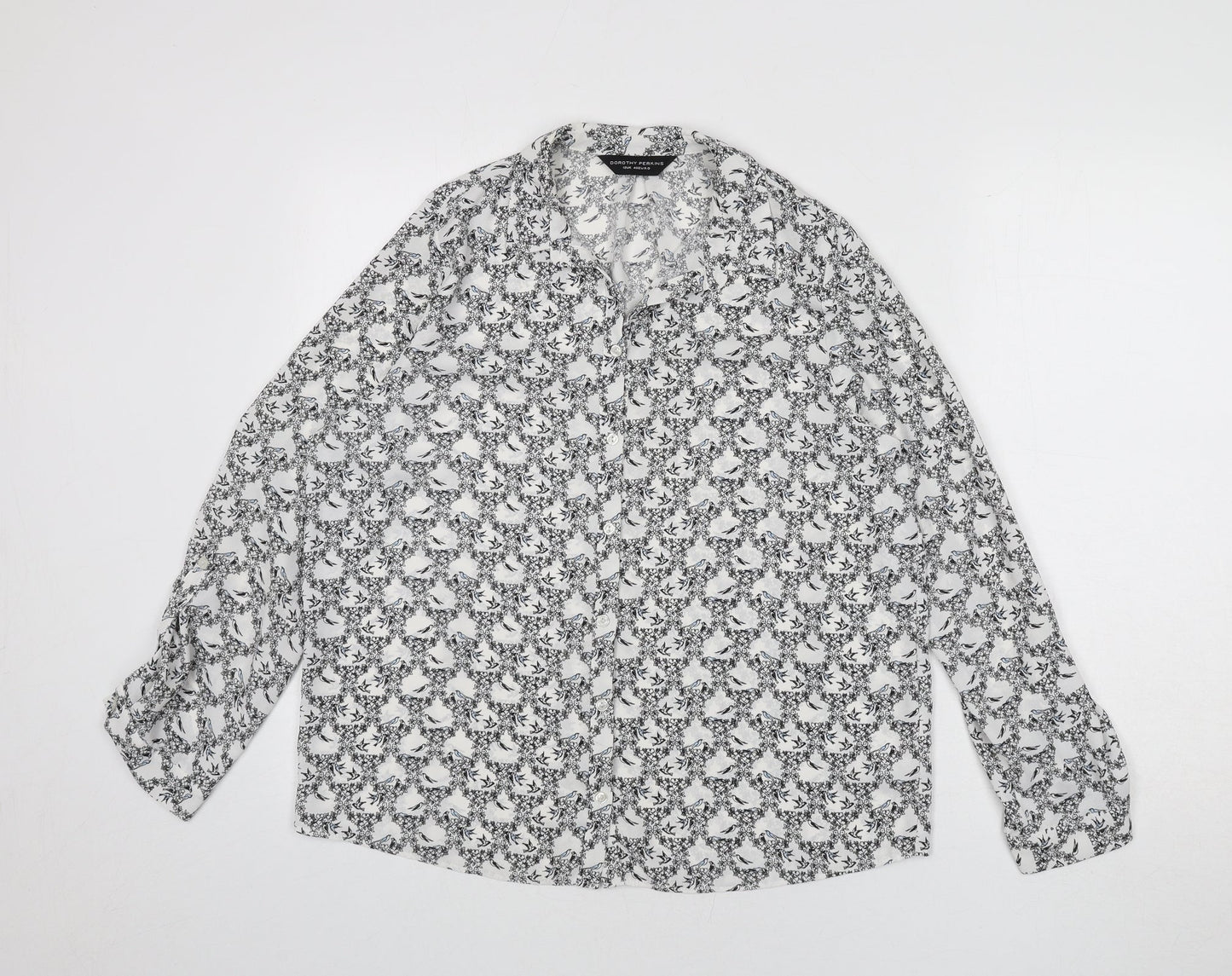 Dorothy Perkins Womens Multicoloured Floral Polyester Basic Button-Up Size 12 Collared - Birds