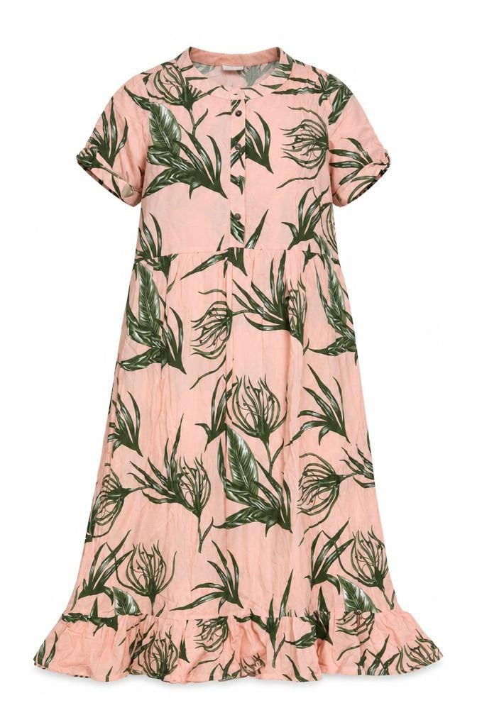 Mama-licious Womens Pink Geometric Viscose A-Line Size M Round Neck Button