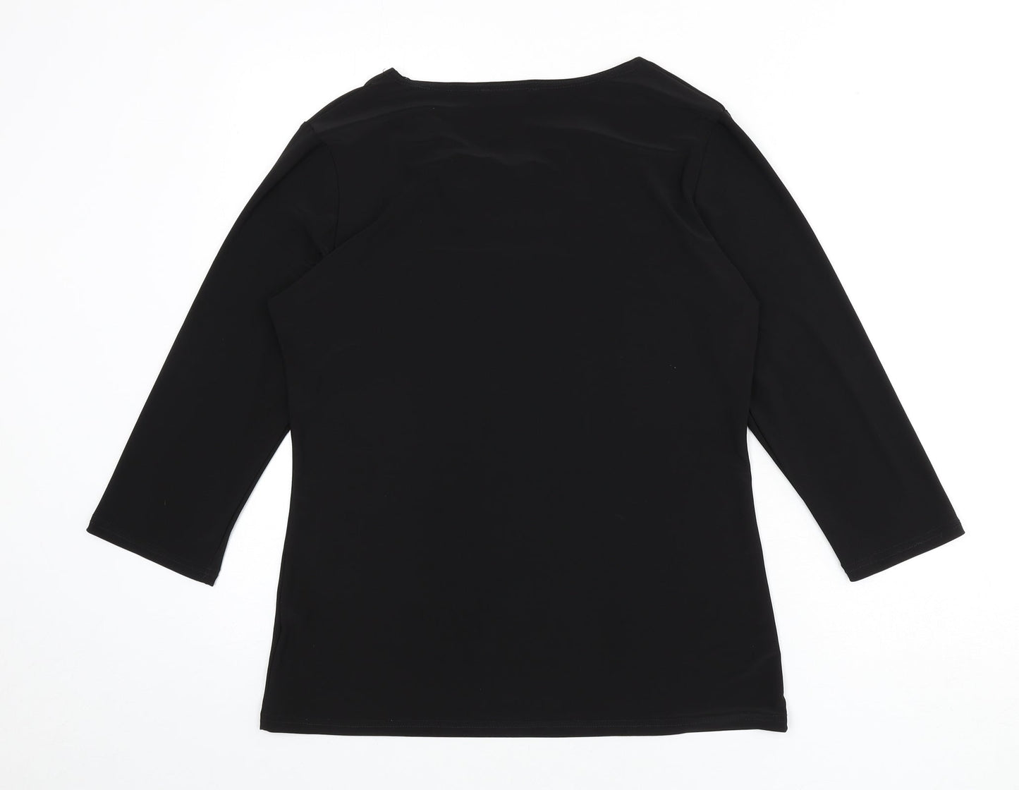 Anamor Womens Black Polyester Basic T-Shirt Size S Round Neck - Lace Detail, Sequins, Size S/M