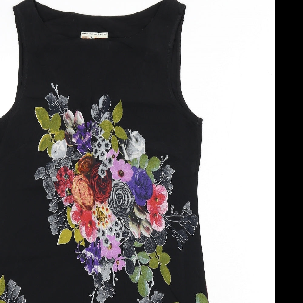 Billie & Blossom Womens Black Floral Viscose Tank Dress Size 10 Boat Neck Pullover