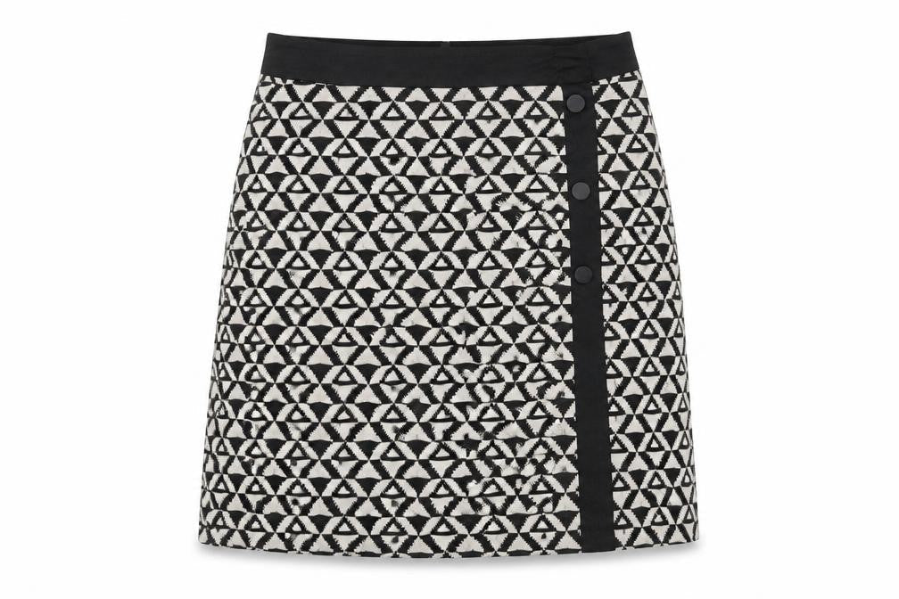Wallis Womens Black Geometric Polyester A-Line Skirt Size 10 Zip - Triangles